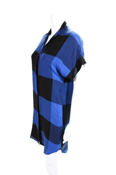 Rag & Bone Womens Woven Buffalo Plaid V-Neck Shirt Dress Black Blue Size 0