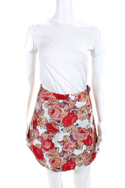 Rachel Antonoff Womens Wool Floral High Rise A-Line Short Skirt White Size 4