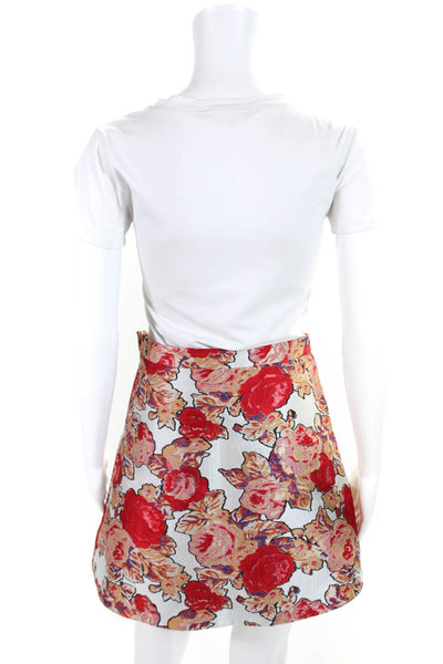 Rachel Antonoff Womens Wool Floral High Rise A-Line Short Skirt White Size 4