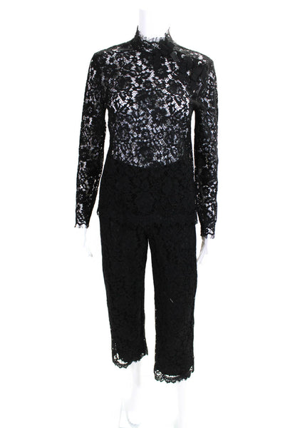 J Crew Womens Lace Long Sleeve Blouse Top Pants Set Black Size 00 4