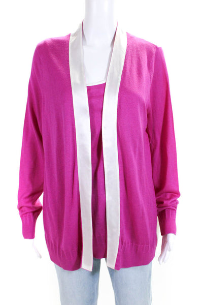 Magaschoni Womens Silk Crepe Cashmere Knit Tank Top Cardigan Set Purple Size L