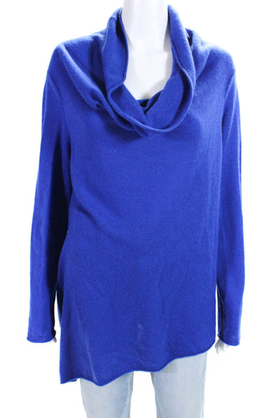 Magaschoni Womens Cashmere Knit Cowl Neck Long Sleeve Sweater Top Blue Size L