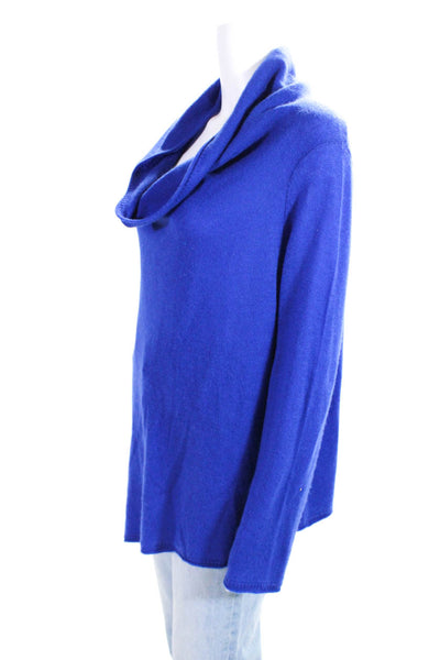Magaschoni Womens Cashmere Knit Cowl Neck Long Sleeve Sweater Top Blue Size L