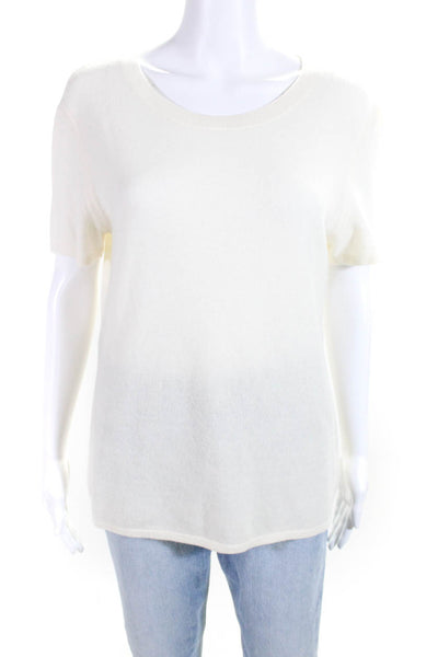 Magaschoni Womens Cashmere Knit Round Neck Sweater Top Pullover Ivory Size L
