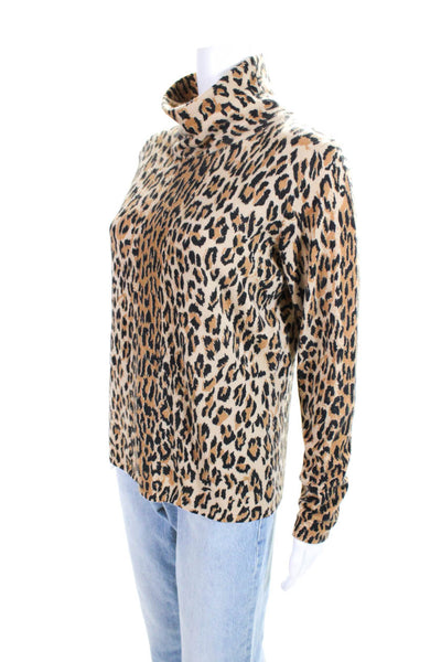 Belford Womens Cashmere Knit Leopard Printed Mock Neck Sweater Beige Size L