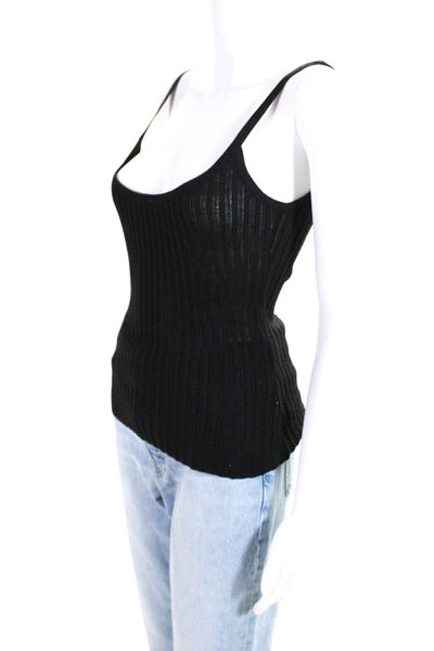 Rena Lange Womens Ribbed Knit Scoop Neck Tank Top Blouse Black Size S