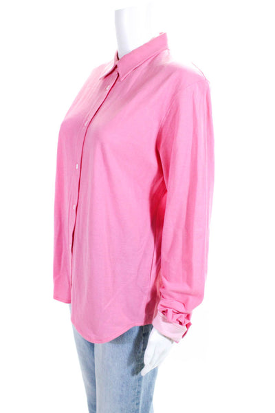 Amina Rubinacci Womens Cotton Knit Collared Button Up Blouse Top Pink Size 48