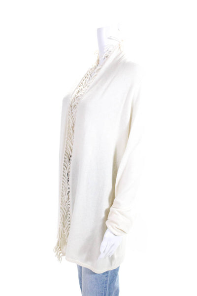 Magaschoni Womens Cashmere Knit Fringe Edge Cardigan Sweater Ivory Size L
