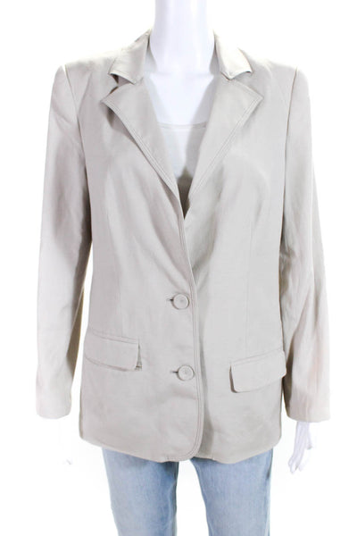 Magaschoni Collection Womens Silk Notched Collar Blazer Jacket Beige Size 10