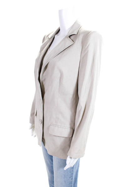 Magaschoni Collection Womens Silk Notched Collar Blazer Jacket Beige Size 10