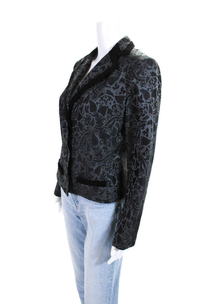 Sigrid Olsen Womens Three Button Abstract Notched Lapel Jacket Gray Silk Size 8