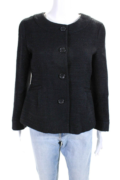 Theory Womens Long Sleeve Button Front Scoop Neck Knit Jacket Black Size 8