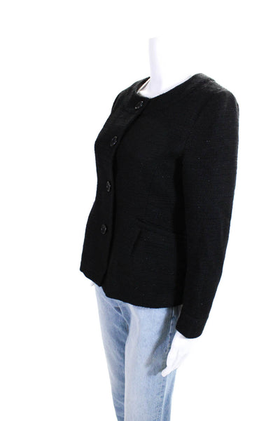 Theory Womens Long Sleeve Button Front Scoop Neck Knit Jacket Black Size 8