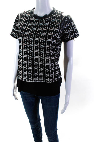 Alysi Womens Geometric Print Layered Textured Short Sleeve Blouse White Size S