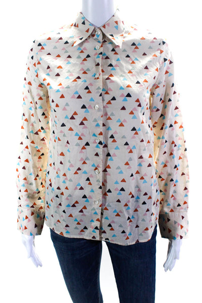 Paul & Joe Womens Triangle Long Sleeved Button Down Blouse Beige Blue Size 1