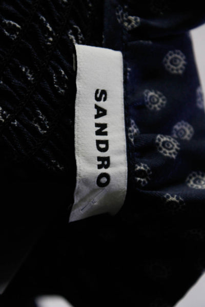 Sandro Womens Polka Dot Short Sleeved Shirred High Neck Dress Blue White Size 36