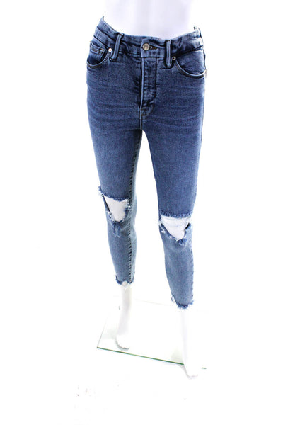 Good American Womens Denim High Rise Distressed Skinny Ankle Jeans Blue Size 4