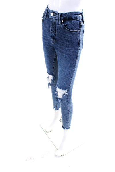 Good American Womens Denim High Rise Distressed Skinny Ankle Jeans Blue Size 4