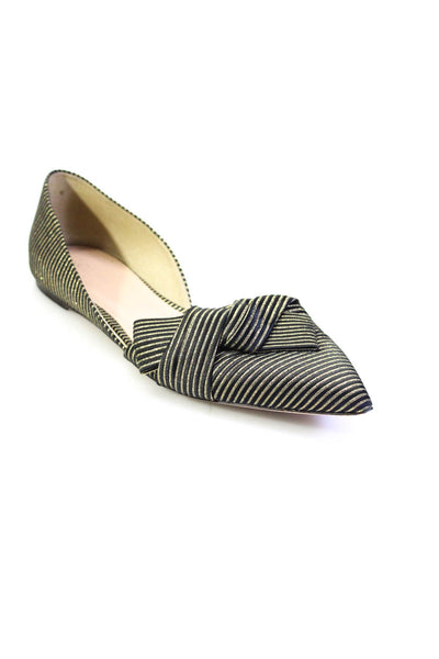 J Crew Women's Pointed Striped Bow D'orsay Flats Black/Gold Size 8.5