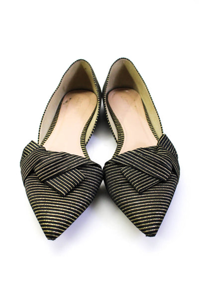 J Crew Women's Pointed Striped Bow D'orsay Flats Black/Gold Size 8.5