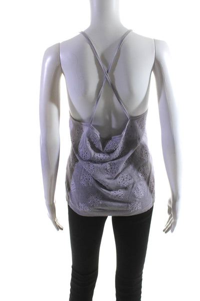 Theory Womens Square Neck Spaghetti Straps Bead Embellish Blouse Lavender Size M