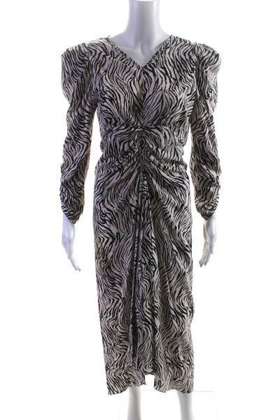 Isabel Marant Womens Albi Zebra Print Ruched Midi Dress Black White Size FR 36