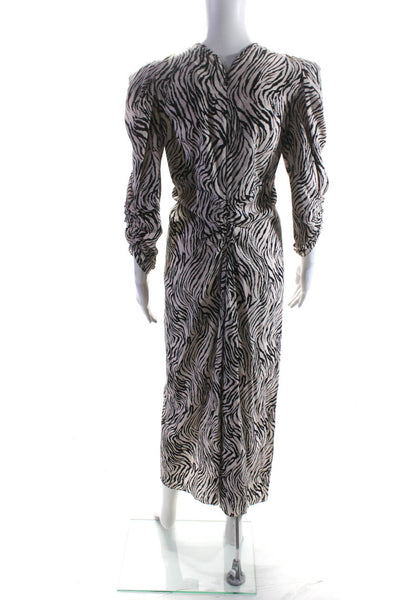 Isabel Marant Womens Albi Zebra Print Ruched Midi Dress Black White Size FR 36
