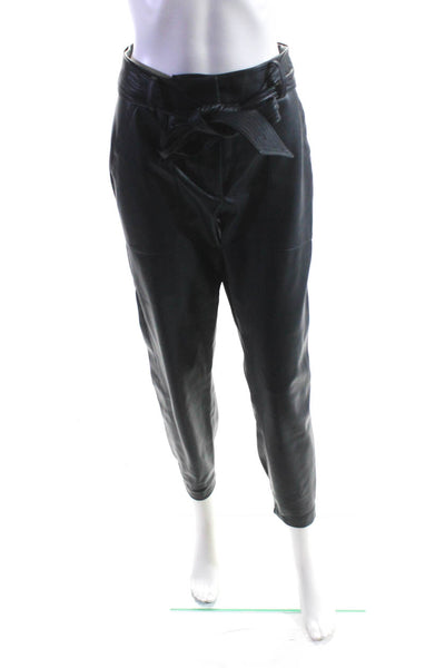 Brochu Walker Womens Mid Rise Belted Slim Leg Faux Leather Pants Navy Size Small