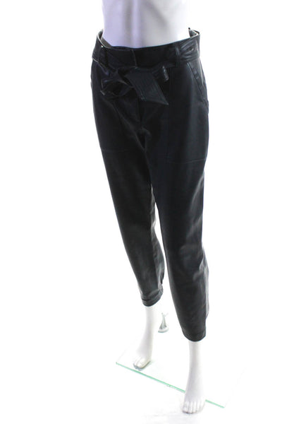 Brochu Walker Womens Mid Rise Belted Slim Leg Faux Leather Pants Navy Size Small