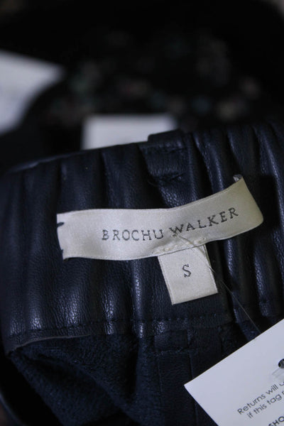 Brochu Walker Womens Mid Rise Belted Slim Leg Faux Leather Pants Navy Size Small