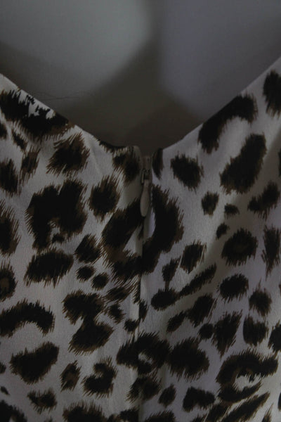 L'Agence Womens Surplice Pleated Leopard Print Cami Tank Top Beige Brown Medium