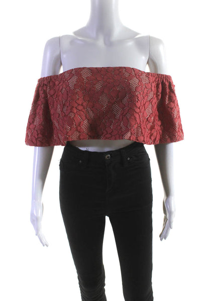 Alexis Womens Short Sleeve Off Shoulder Lace Crop Top Blouse Coral Pink Large