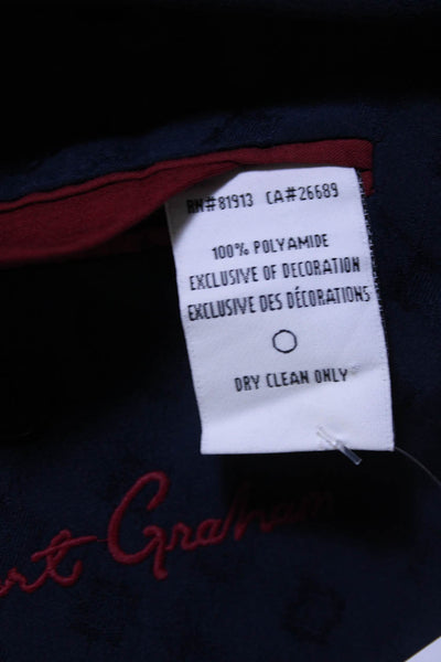 Robert Graham Mens Printed Two Button Blazer Jacket Navy Blue Size 46
