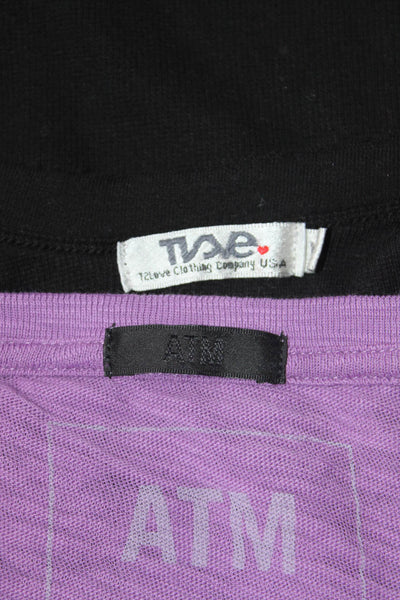 ATM T2Love Womens Purple Cotton V-neck Short Sleeve Tee Top Size M Lot 2