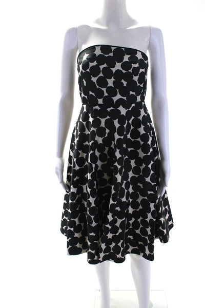 J Crew Womens Silk Woven Spotted Strapless Zip Up Midi A-Line Dress Black Size 0