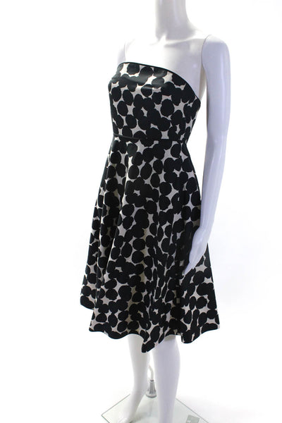 J Crew Womens Silk Woven Spotted Strapless Zip Up Midi A-Line Dress Black Size 0