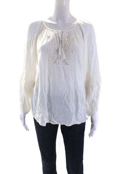 Joie Womens Woven Lace Key Hole Tie Front Long Sleeve Blouse Top White Size M