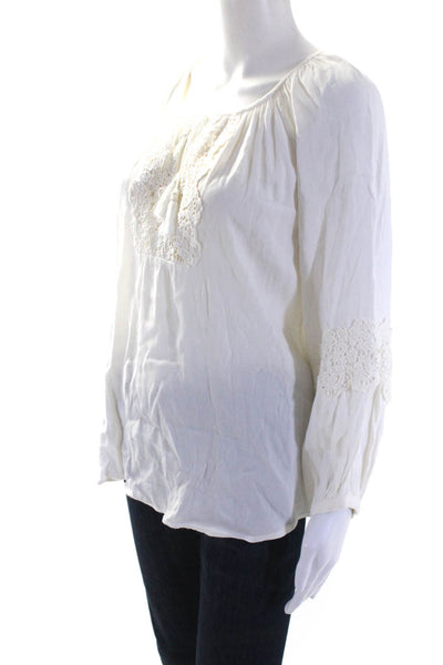 Joie Womens Woven Lace Key Hole Tie Front Long Sleeve Blouse Top White Size M