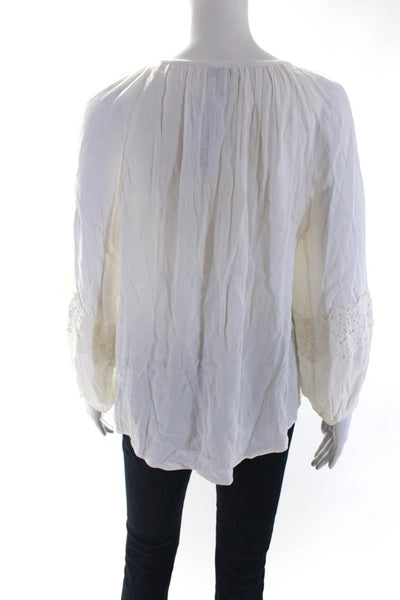 Joie Womens Woven Lace Key Hole Tie Front Long Sleeve Blouse Top White Size M