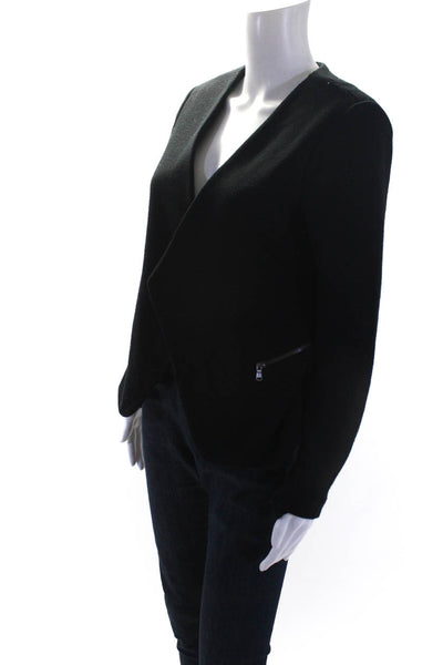 Drew Womens Knit V-Neck Draped Open Front Zipper Detail Jacket Black Size M