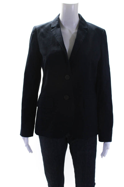 J Crew Womens Cotton Notched Collar Button Up Blazer Jacket Navy Blue Size 4