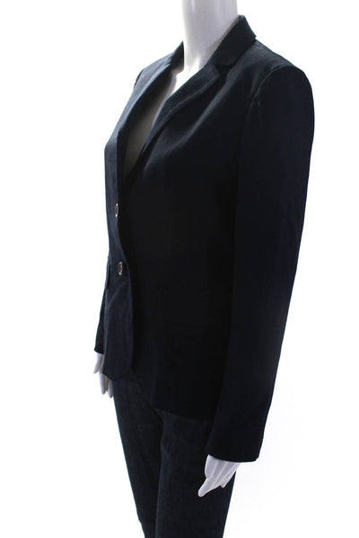 J Crew Womens Cotton Notched Collar Button Up Blazer Jacket Navy Blue Size 4