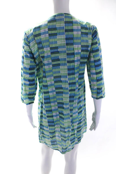 Christophe Sauvat Women's Abstract Print Embroidered Tunic Dress Green Size S