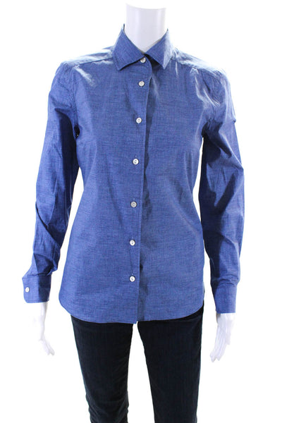 Shari's Place Women's Cotton Long Sleeve Button Down Blouse Blue Size 42