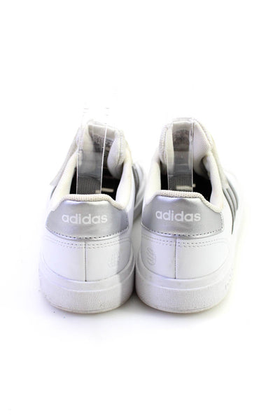 Adidas Womens Lace Up Metallic Logo Low Top Sneakers White Leather Size 2.5