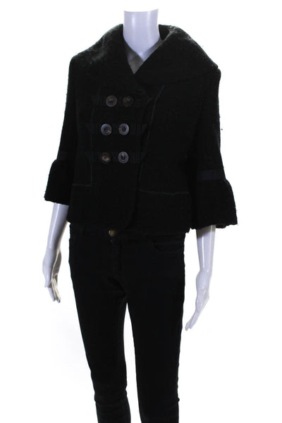 Couture Couture Womens Collar 3/4 Sleeves Double Breast Line Jacket Black Size 4