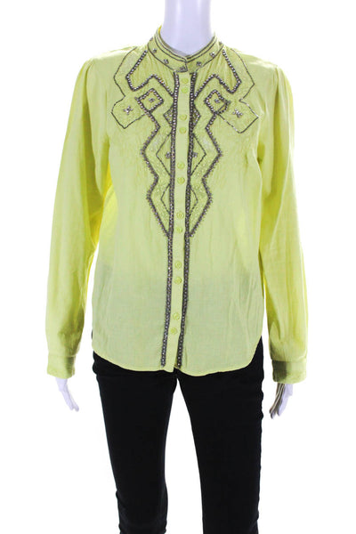 Pilcro and the Letterpress Womens Rhinestone High Neck Shirt Blouse Green Medium