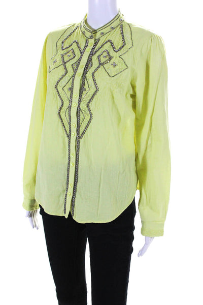 Pilcro and the Letterpress Womens Rhinestone High Neck Shirt Blouse Green Medium