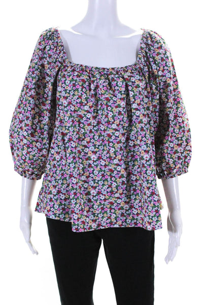 Pomander Place Women Off Shoulder Puff Sleeve Floral Top Blouse Multicolor Small