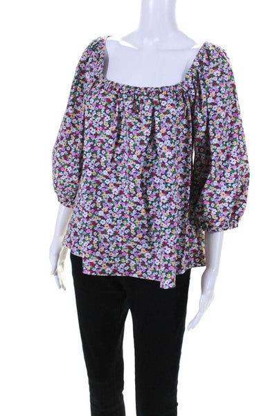 Pomander Place Women Off Shoulder Puff Sleeve Floral Top Blouse Multicolor Small